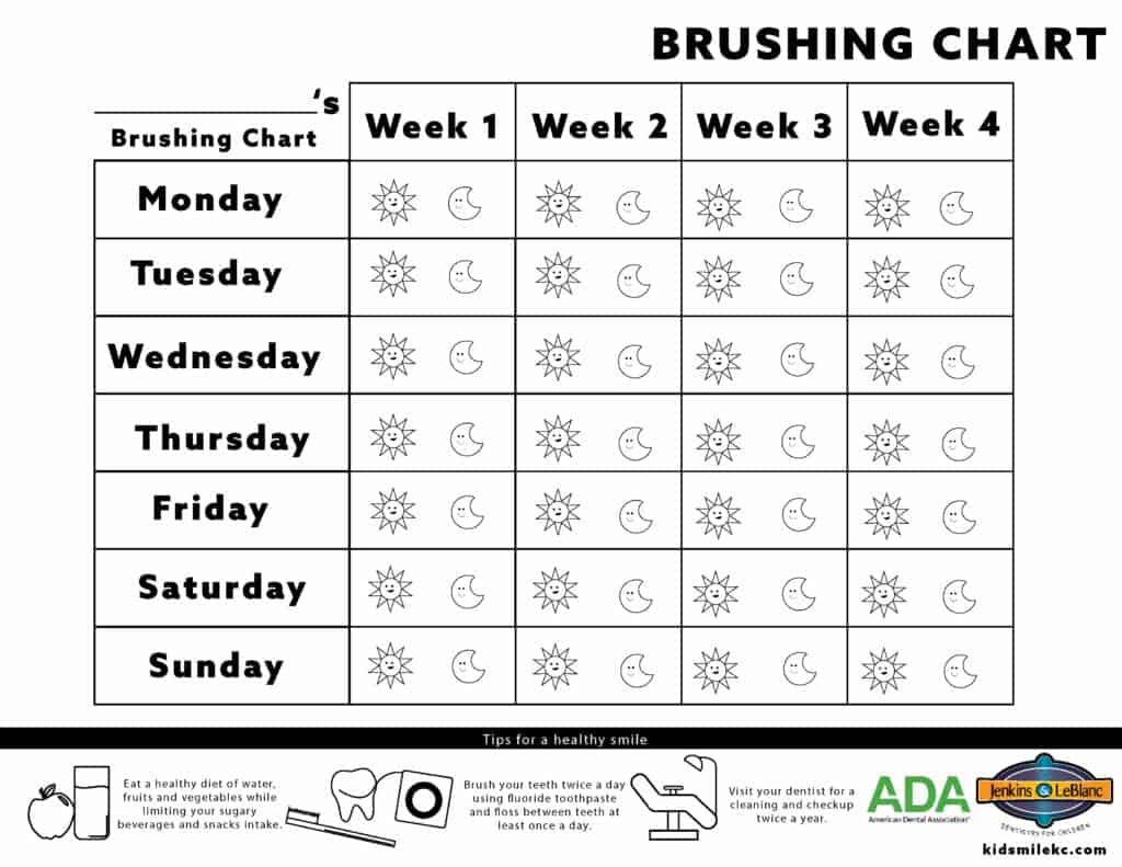 Dental Weekly Calendar Brushing Chart